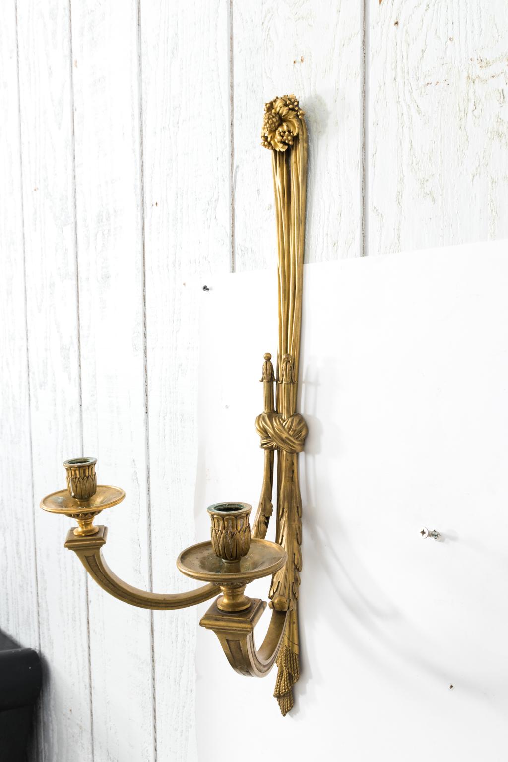 Pair of Louis XV Gilt Bronze Wall Candelabra In Good Condition For Sale In Stamford, CT