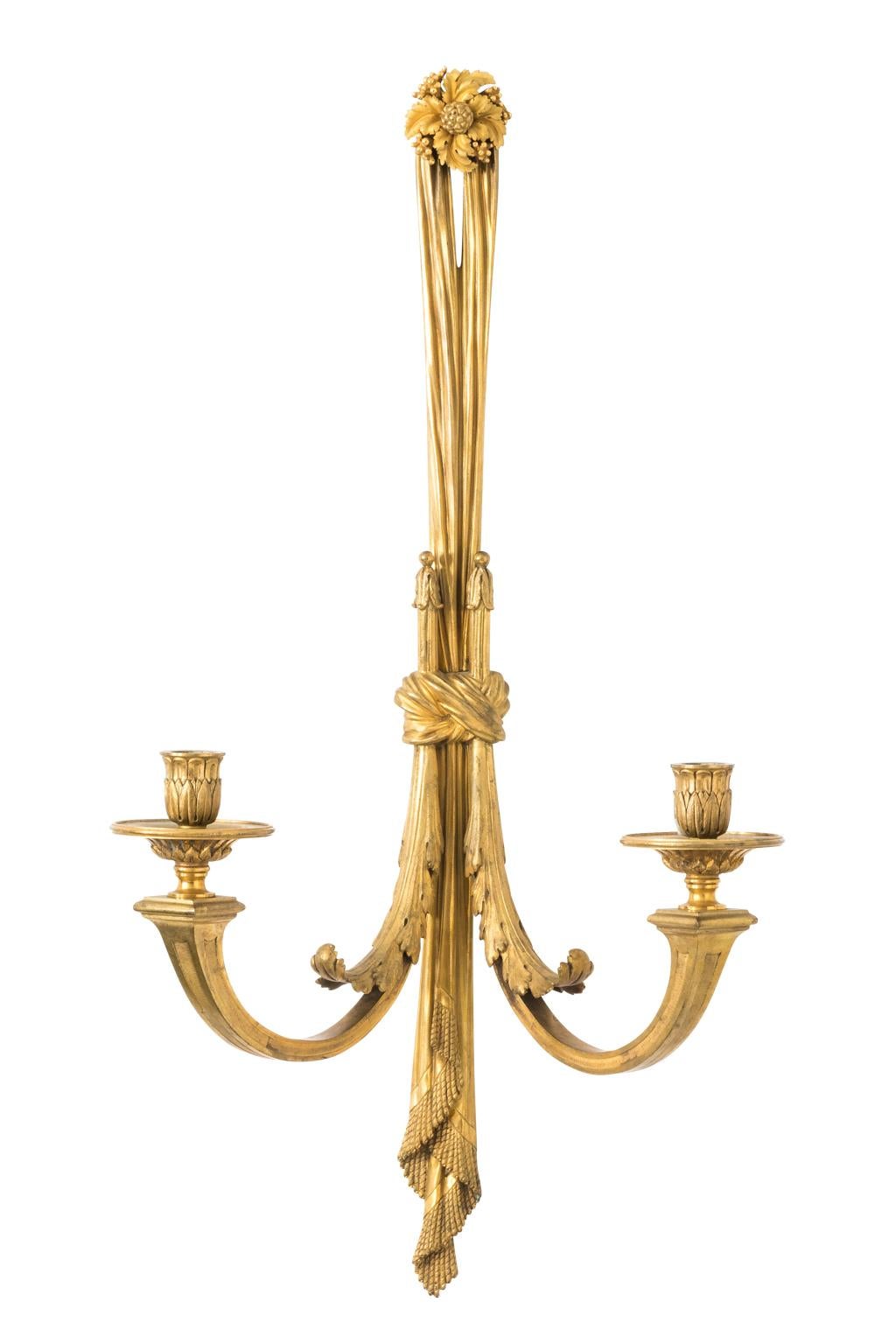 Pair of Louis XV Gilt Bronze Wall Candelabra For Sale 1