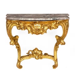 Pair of Louis XV Giltwood Marble Top Console Tables, circa 18th century