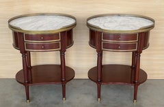 Pair of Louis XV Oval Bouillotte Shape Nightstands with Drawers and Low Shelve