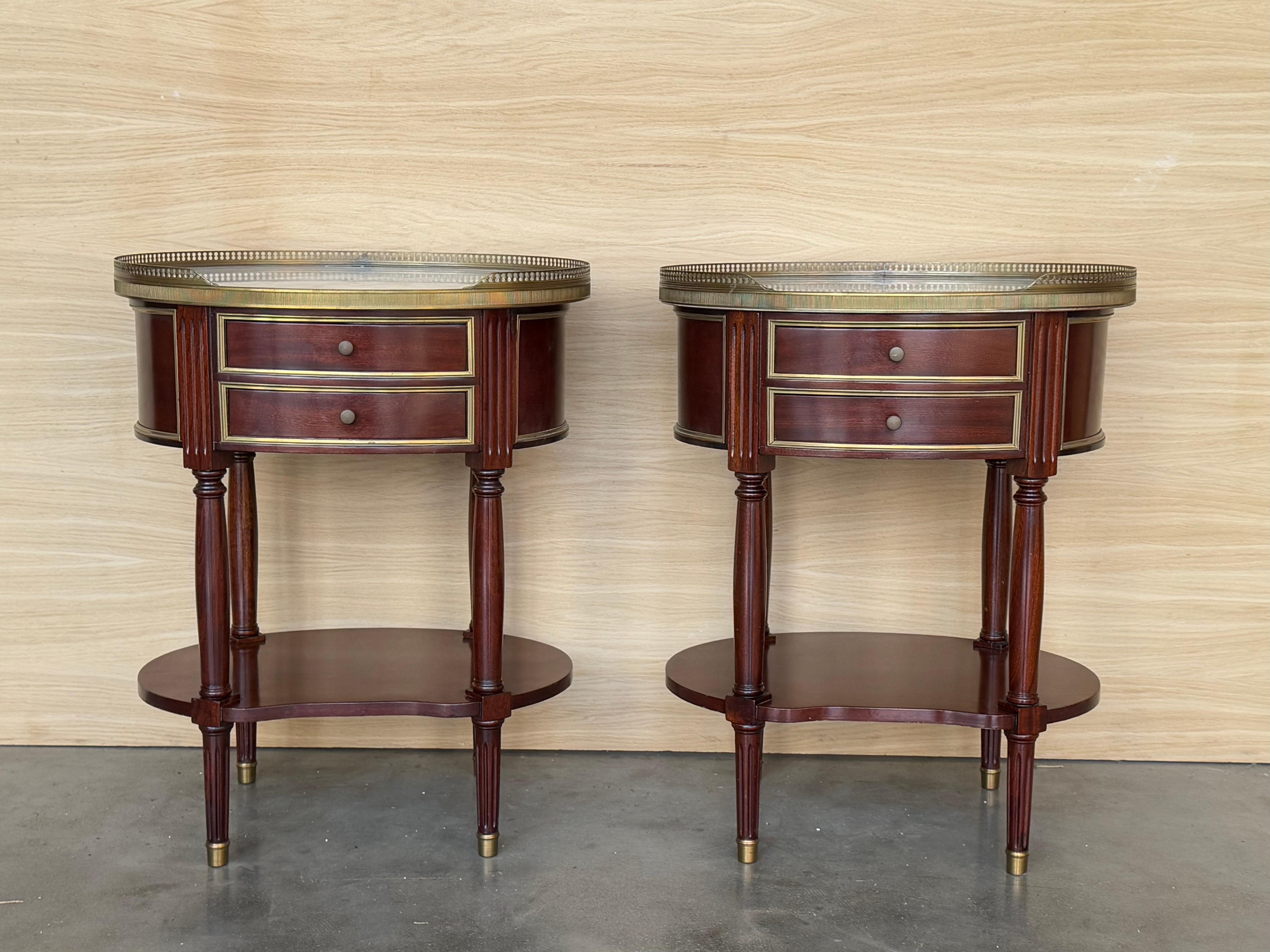 French Pair of Louis XV Kidney Shape Nightstands with Two Drawers and Low Shelve For Sale
