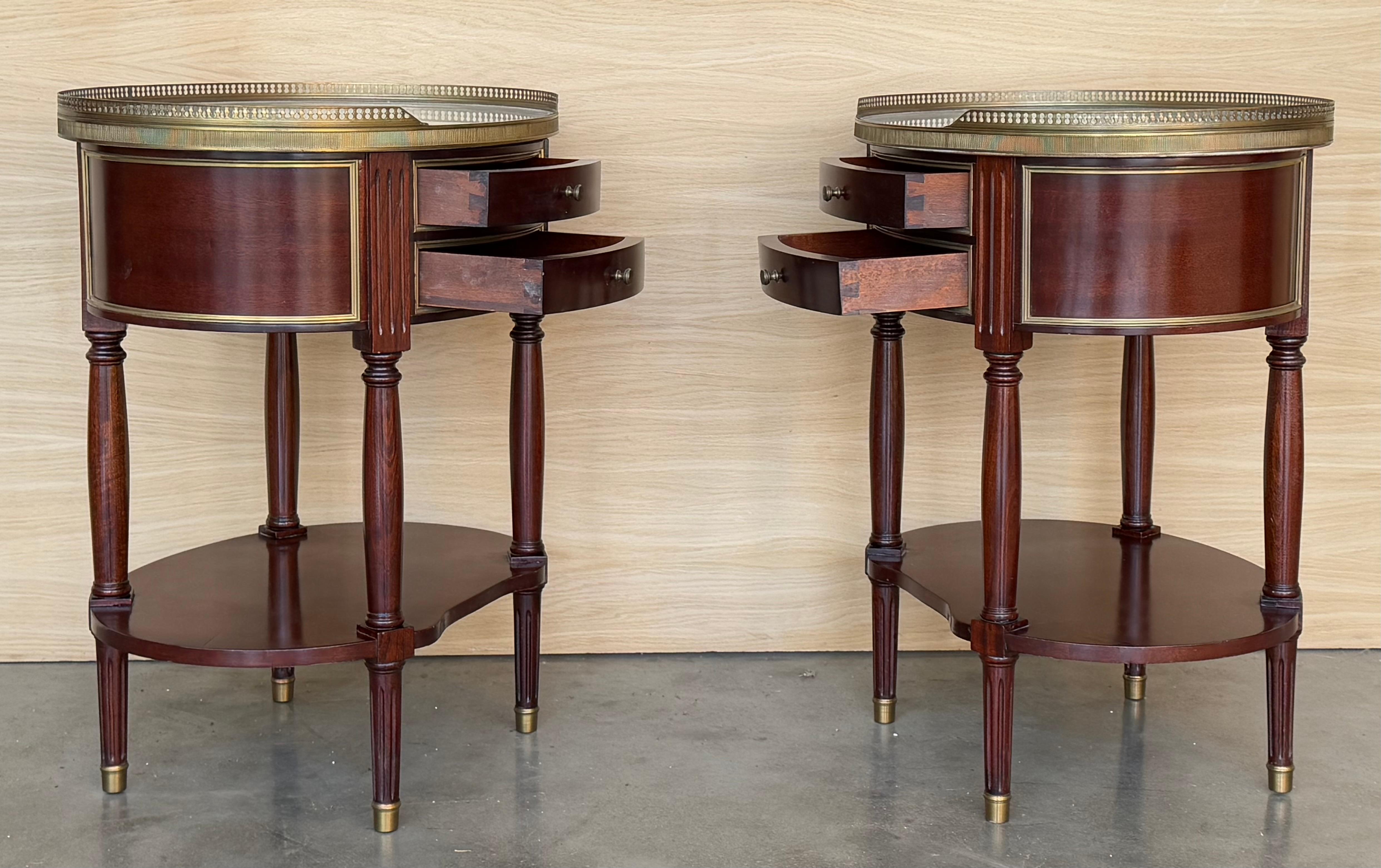 Bronze Pair of Louis XV Kidney Shape Nightstands with Two Drawers and Low Shelve For Sale