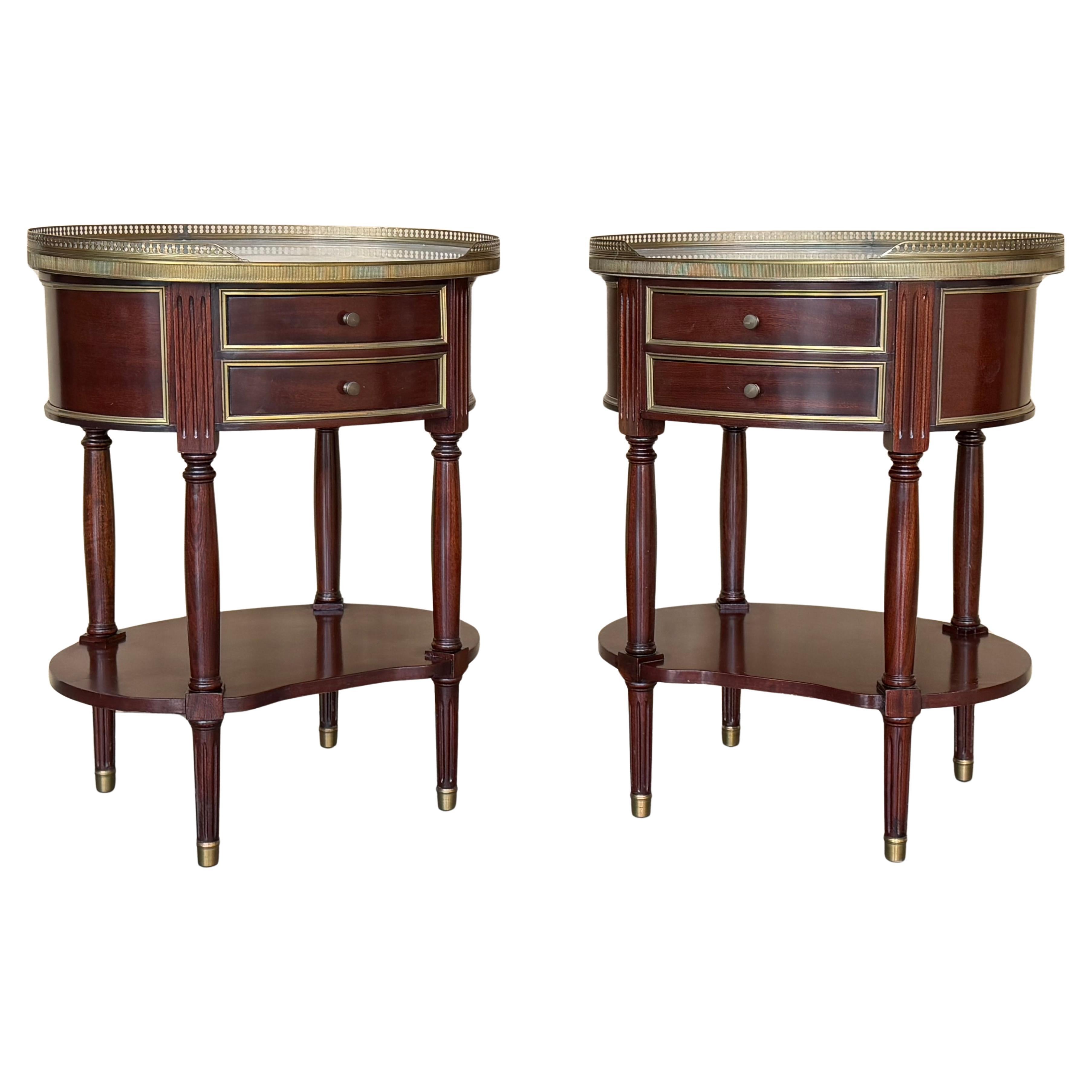 Pair of Louis XV Kidney Shape Nightstands with Two Drawers and Low Shelve