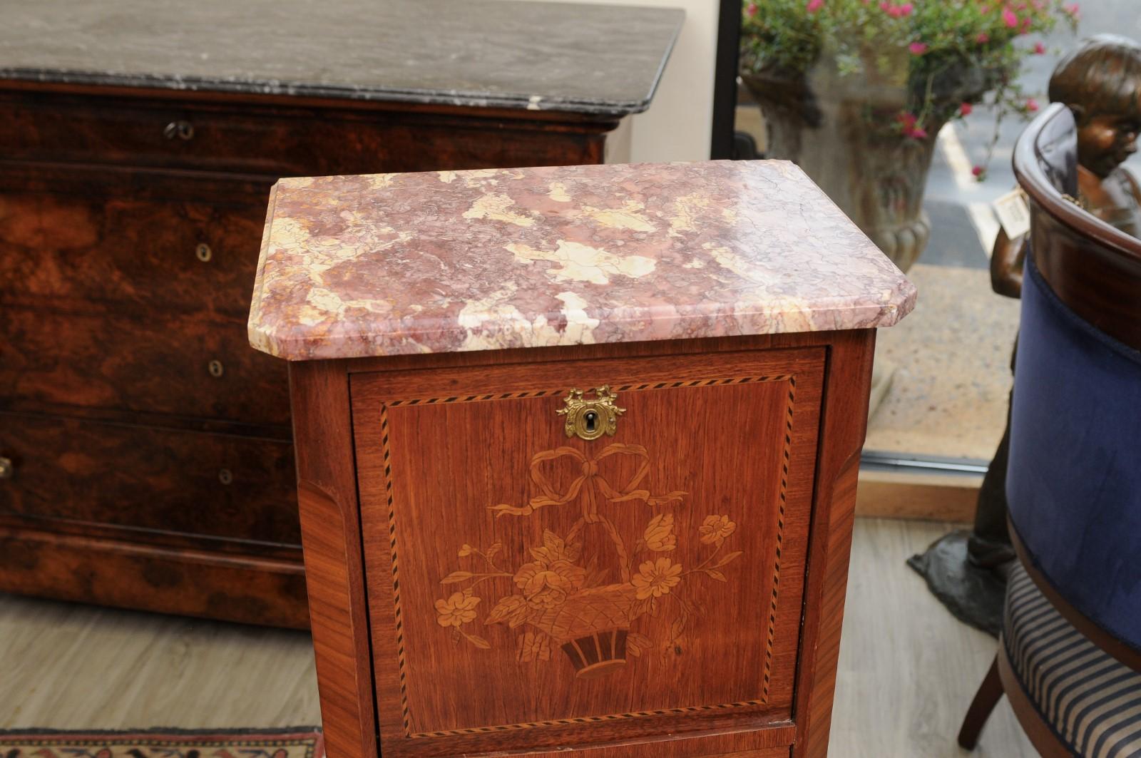 French Pair of Louis XV Marquetry Inlaid Bedside Commodes For Sale