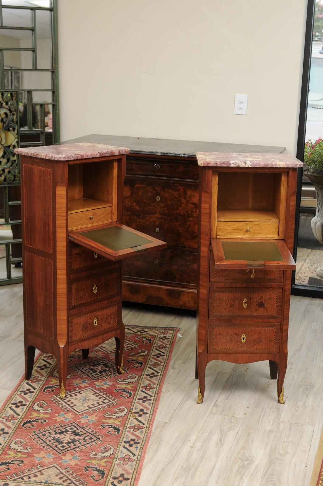 Pair of Louis XV Marquetry Inlaid Bedside Commodes In Good Condition For Sale In Chamblee, GA