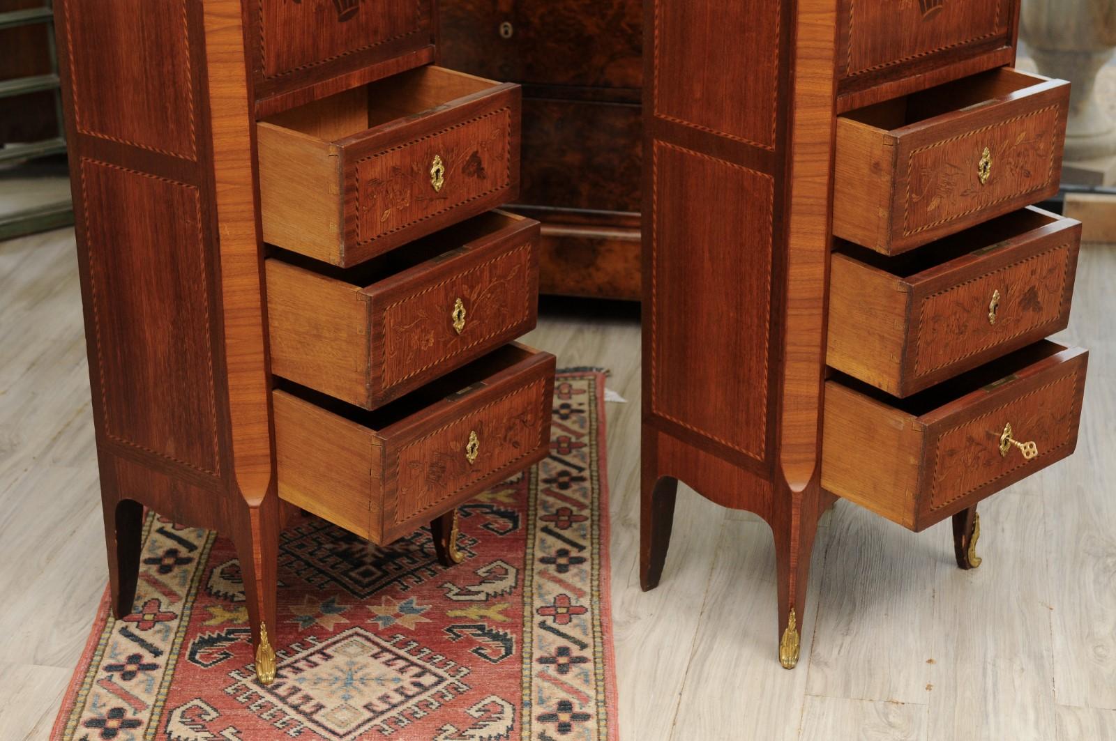 19th Century Pair of Louis XV Marquetry Inlaid Bedside Commodes For Sale