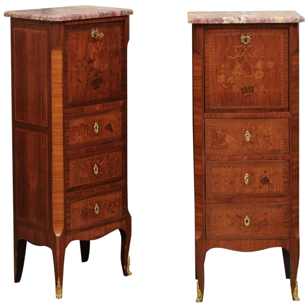 Pair of Louis XV Marquetry Inlaid Bedside Commodes For Sale