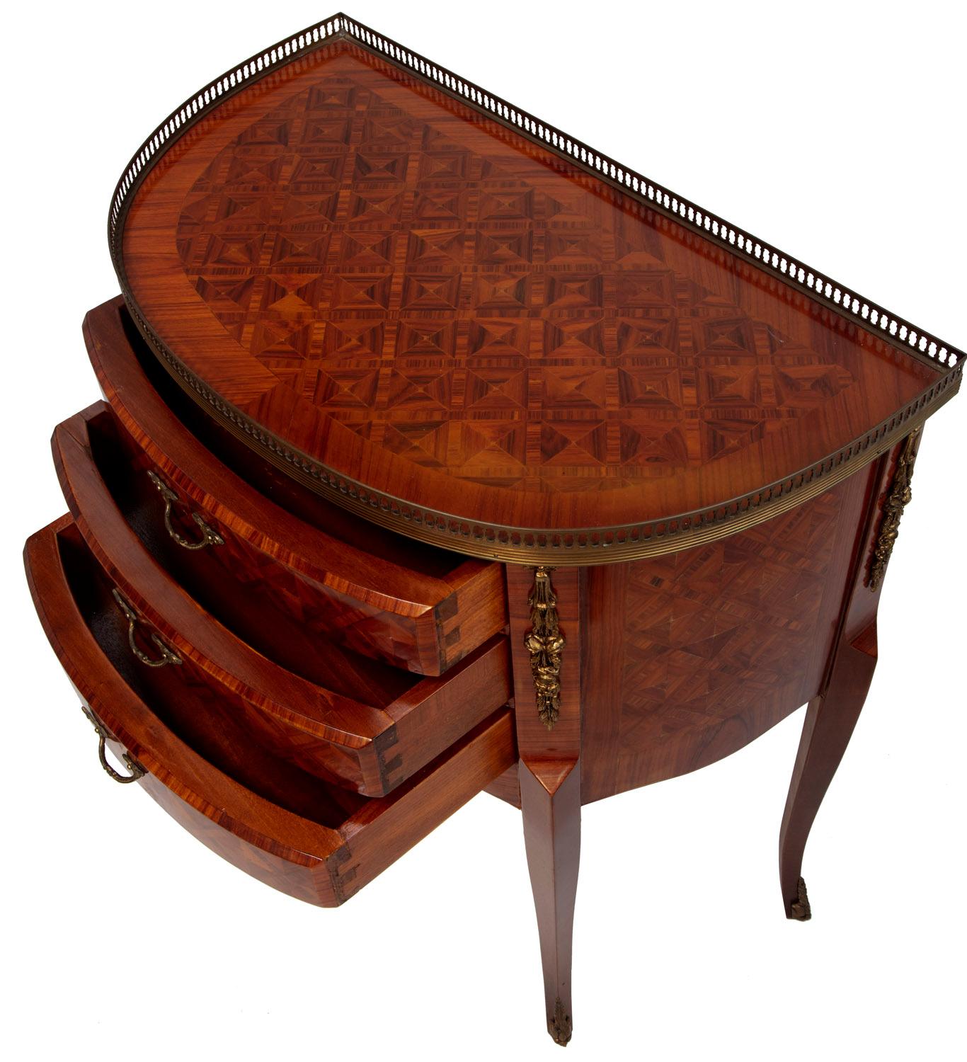 Pair of Louis XV Marquetry Side Tables with Cocktail Gallery and Ormolu 7