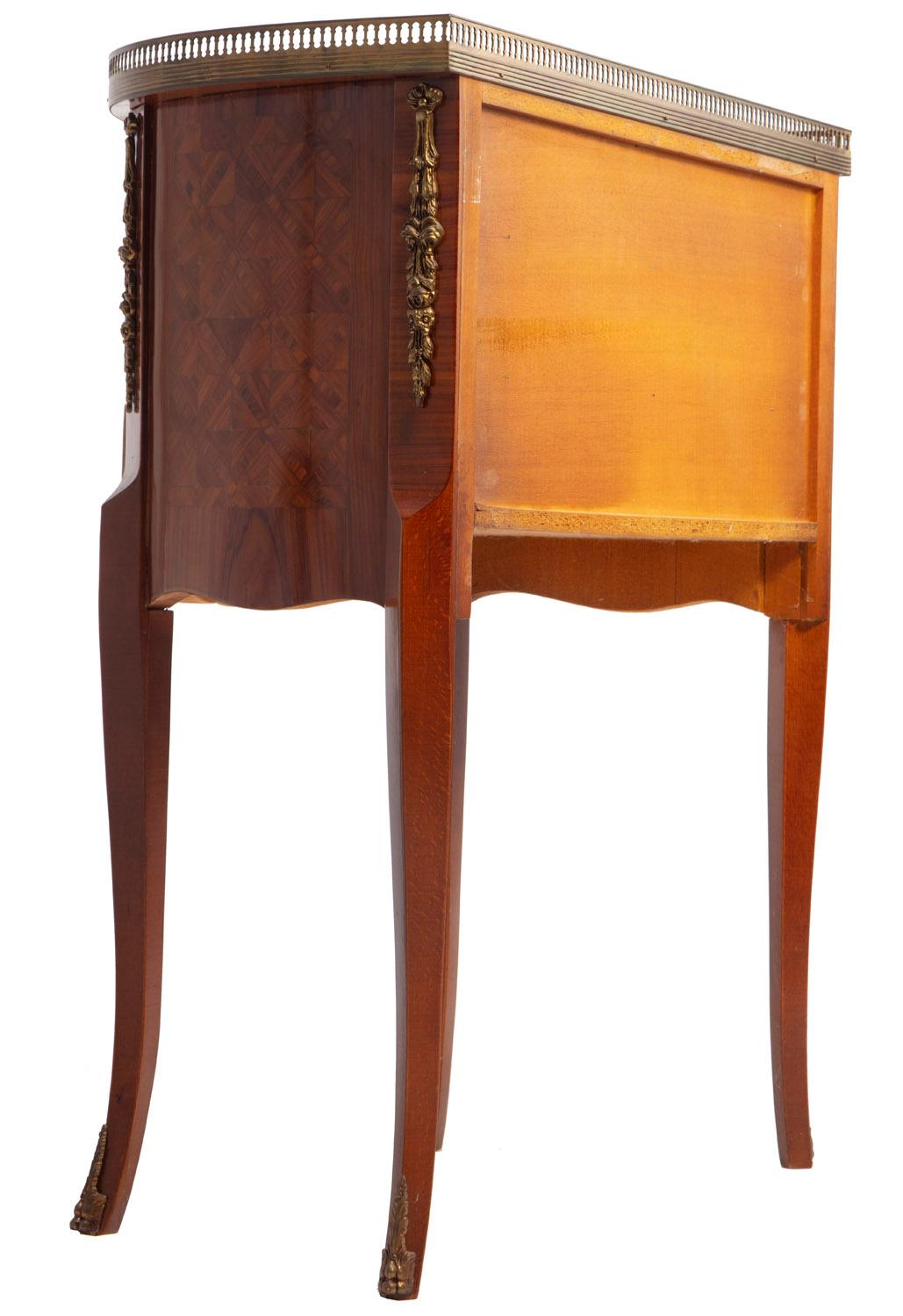 Pair of Louis XV Marquetry Side Tables with Cocktail Gallery and Ormolu 1