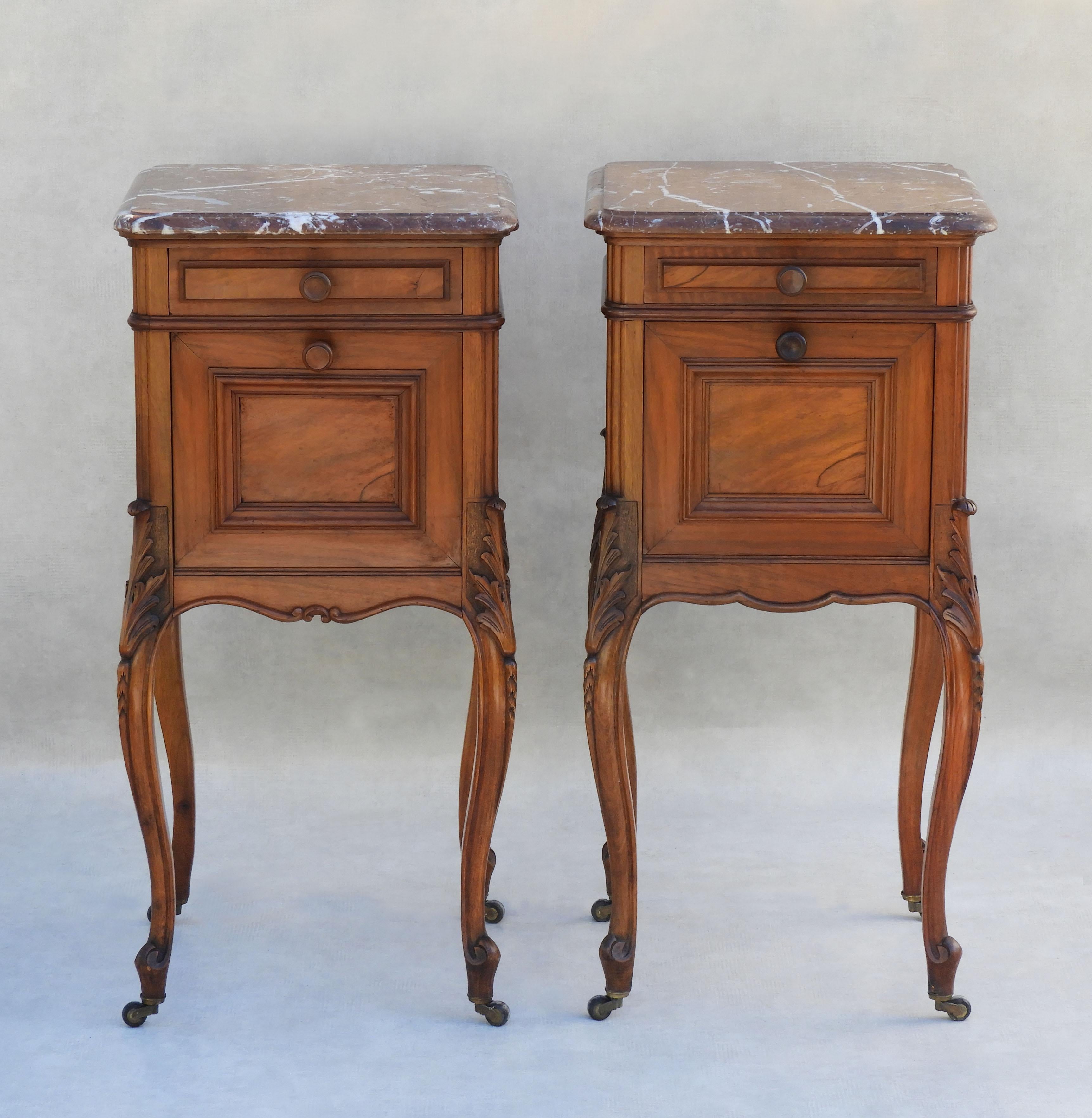 French Pair of Louis XV Nightstands or Bed Side Cabinets C1900 France For Sale