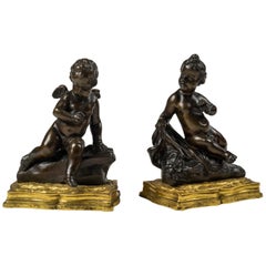 Pair of Louis XV Ormolu and Patinated Bronze Figural Paper Weights