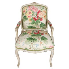 Pair of Louis XV Painted Arm Chairs Newly Upholstered in Lee Jofa Floral Fabric