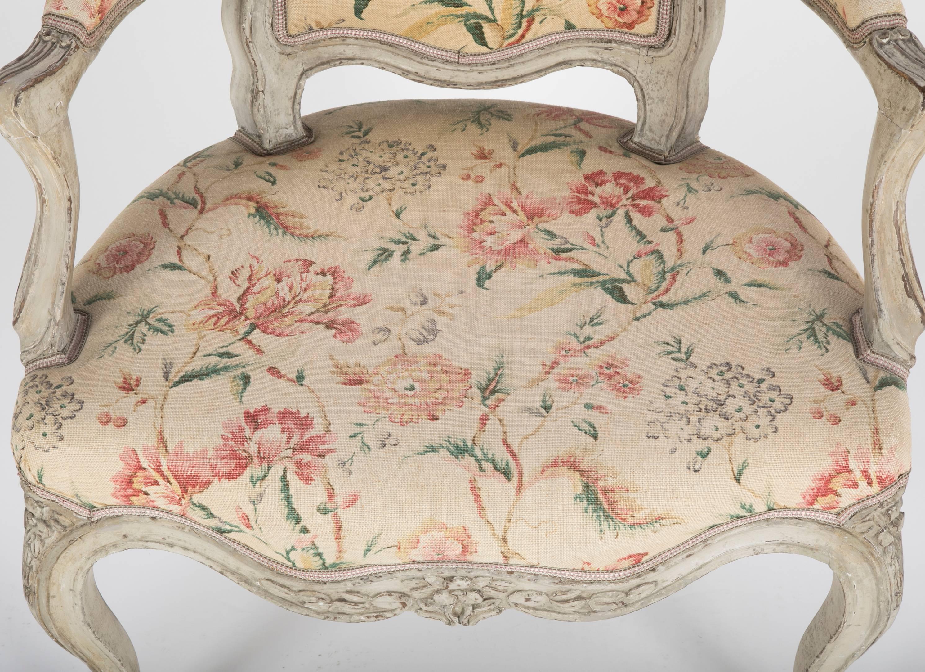18th Century Pair of Louis XV Painted Armchairs