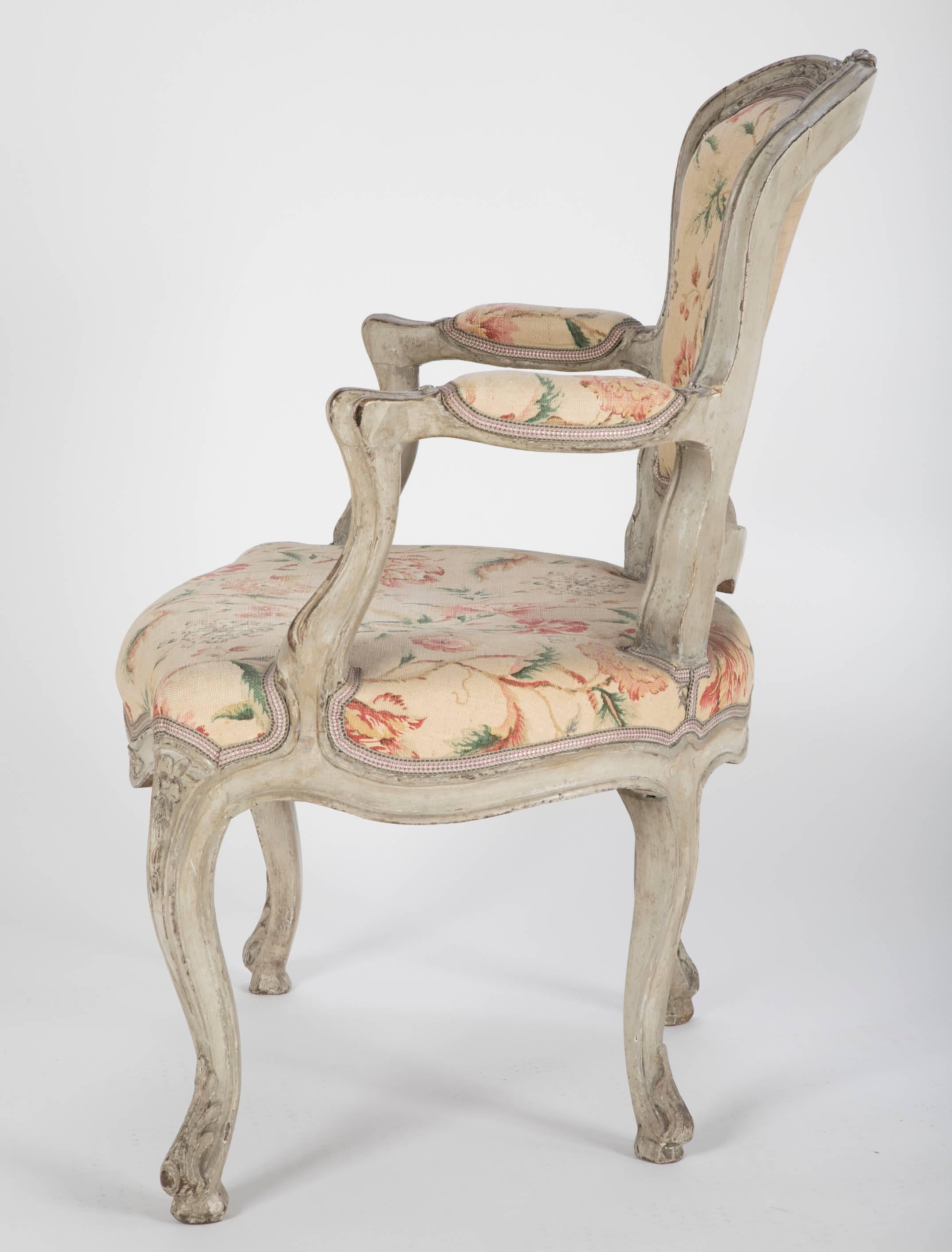 Pair of Louis XV Painted Armchairs 2