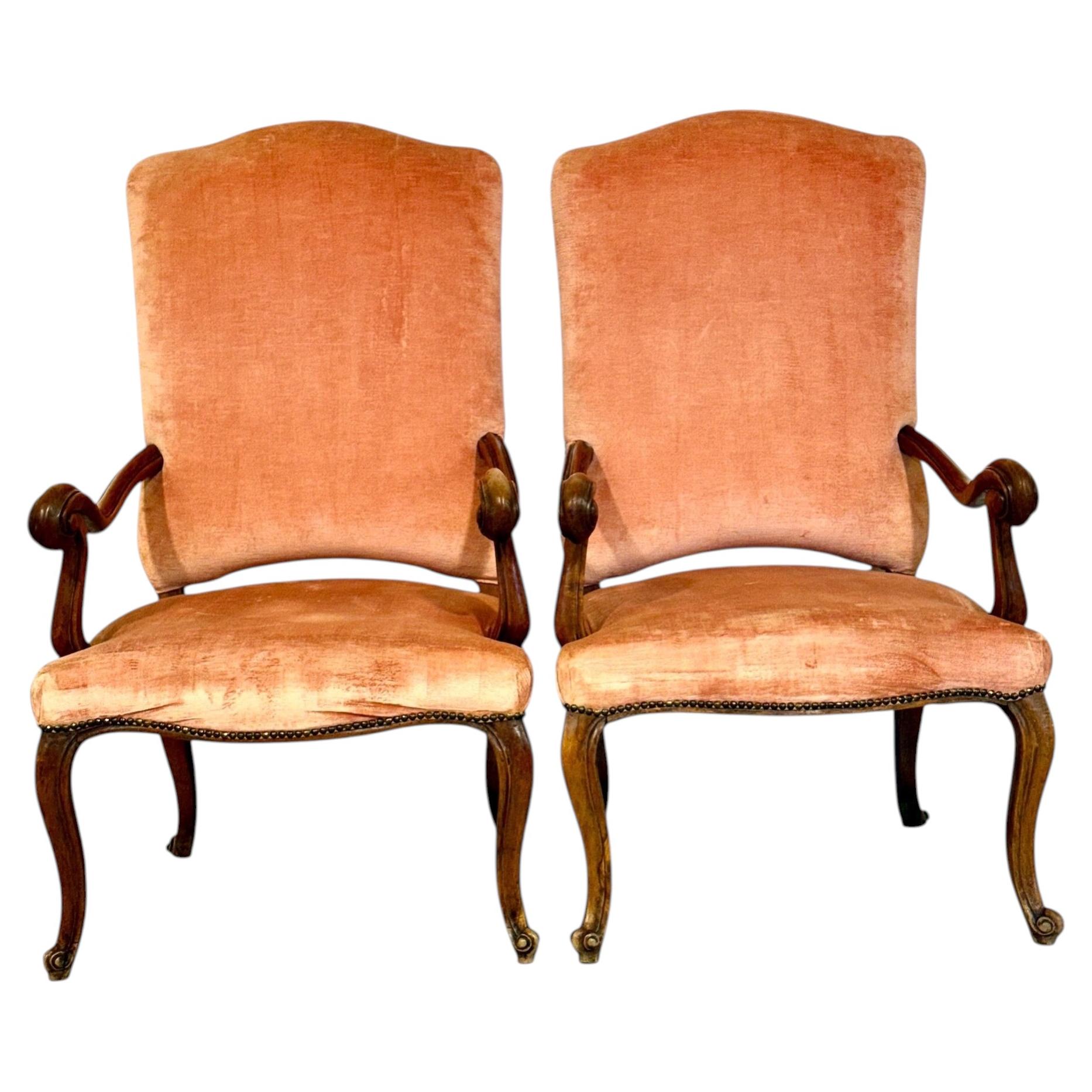 Pair of Louis XV Period Walnut Armchairs, France 18th Century