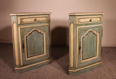Pair of Louis XV Polychrome Corner Cupboards in Oak, 19th Century