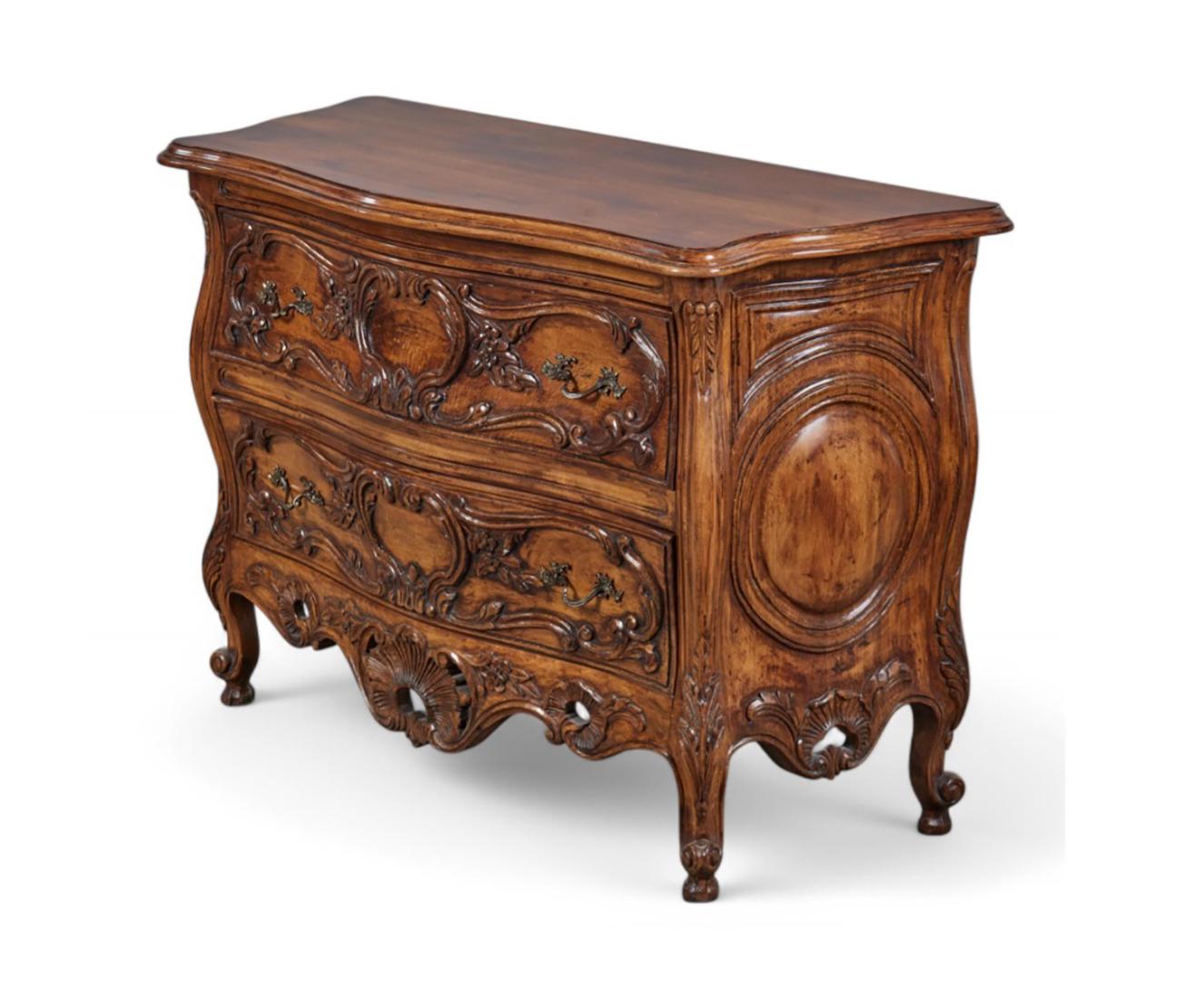 American Pair of Louis XV Provincial Style Hand-carved Two-drawer Commodes/Chests For Sale