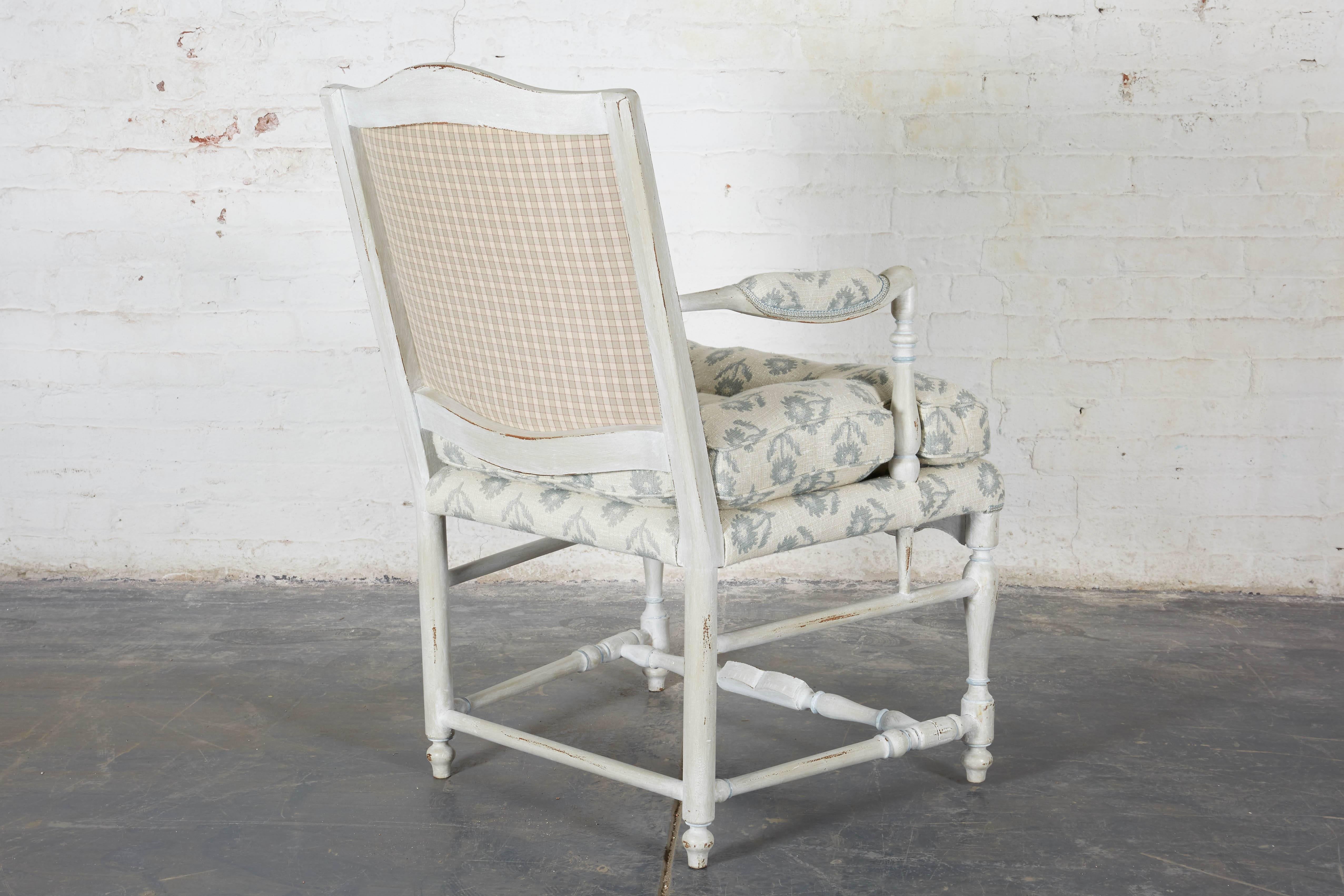Pair of Louis XV Provincial White and Blue-Painted Armchairs 3