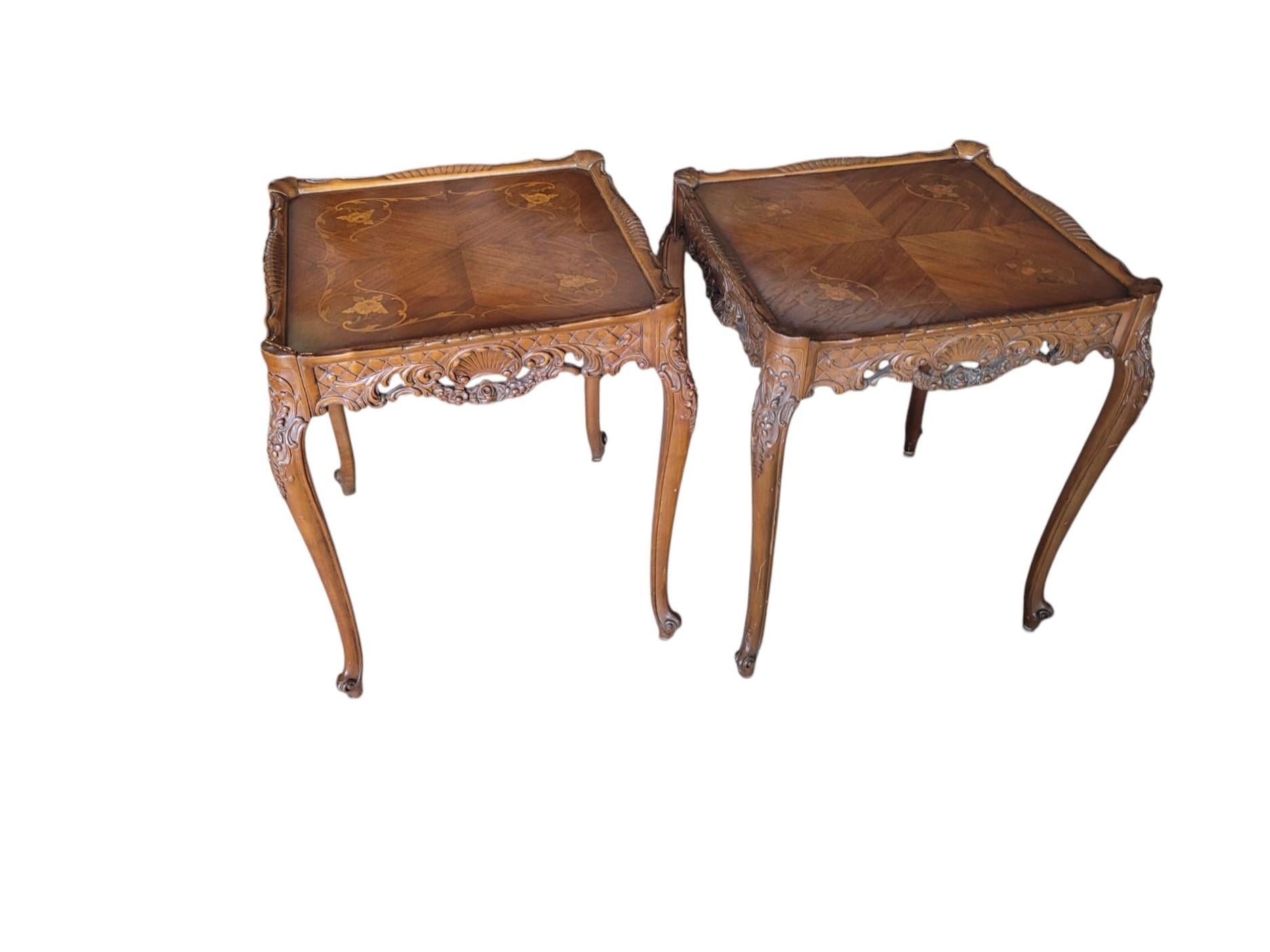 Paire de tables d'appoint en marqueterie Louis XV Revival en vente 1