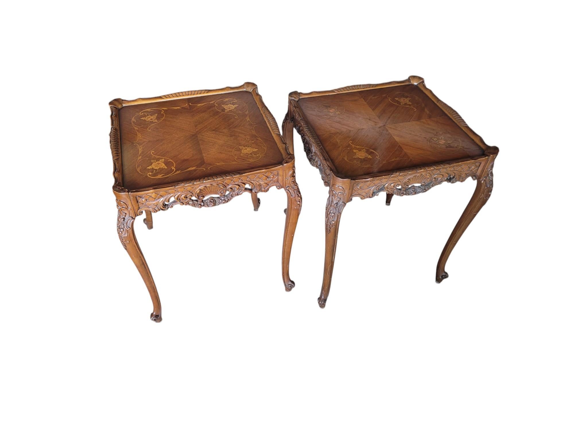 Paire de tables d'appoint en marqueterie Louis XV Revival en vente 2