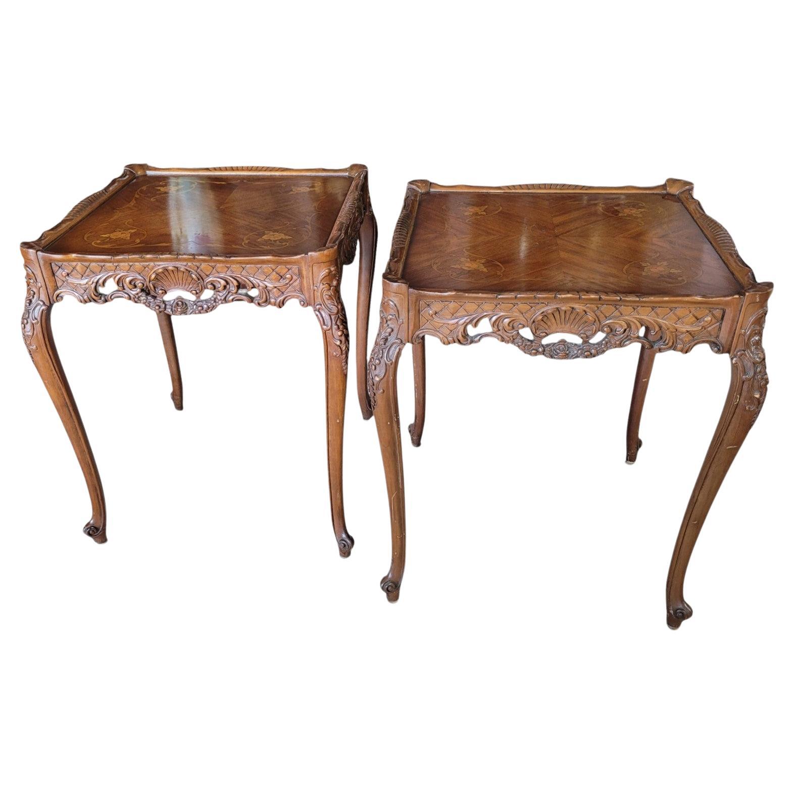 Paire de tables d'appoint en marqueterie Louis XV Revival en vente