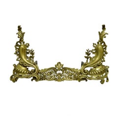 Pair of Louis XV Rococo Style Bronze Brass Andirons Acanthus Fireplace Fender