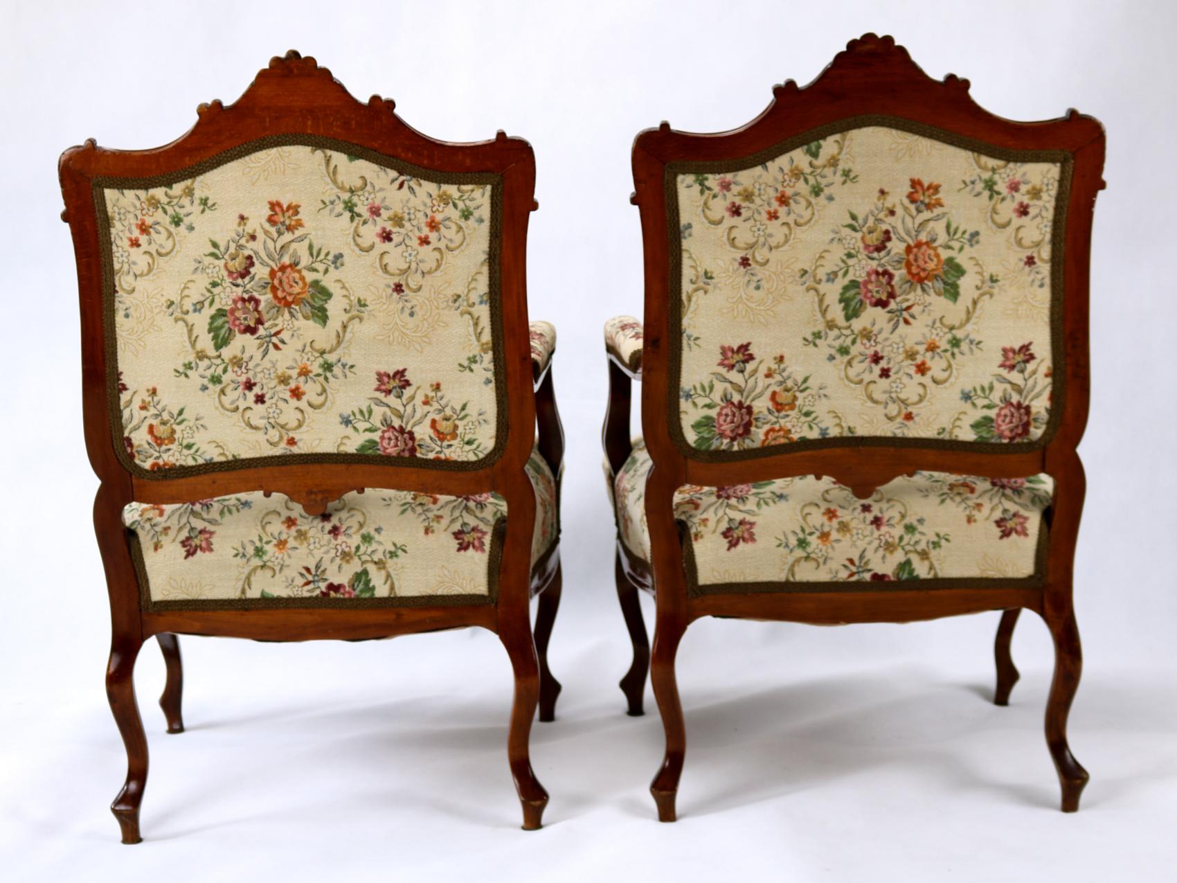 19th Century Pair of Louis XV Rococo Style Carved Walnut Armchairs, circa 1860
