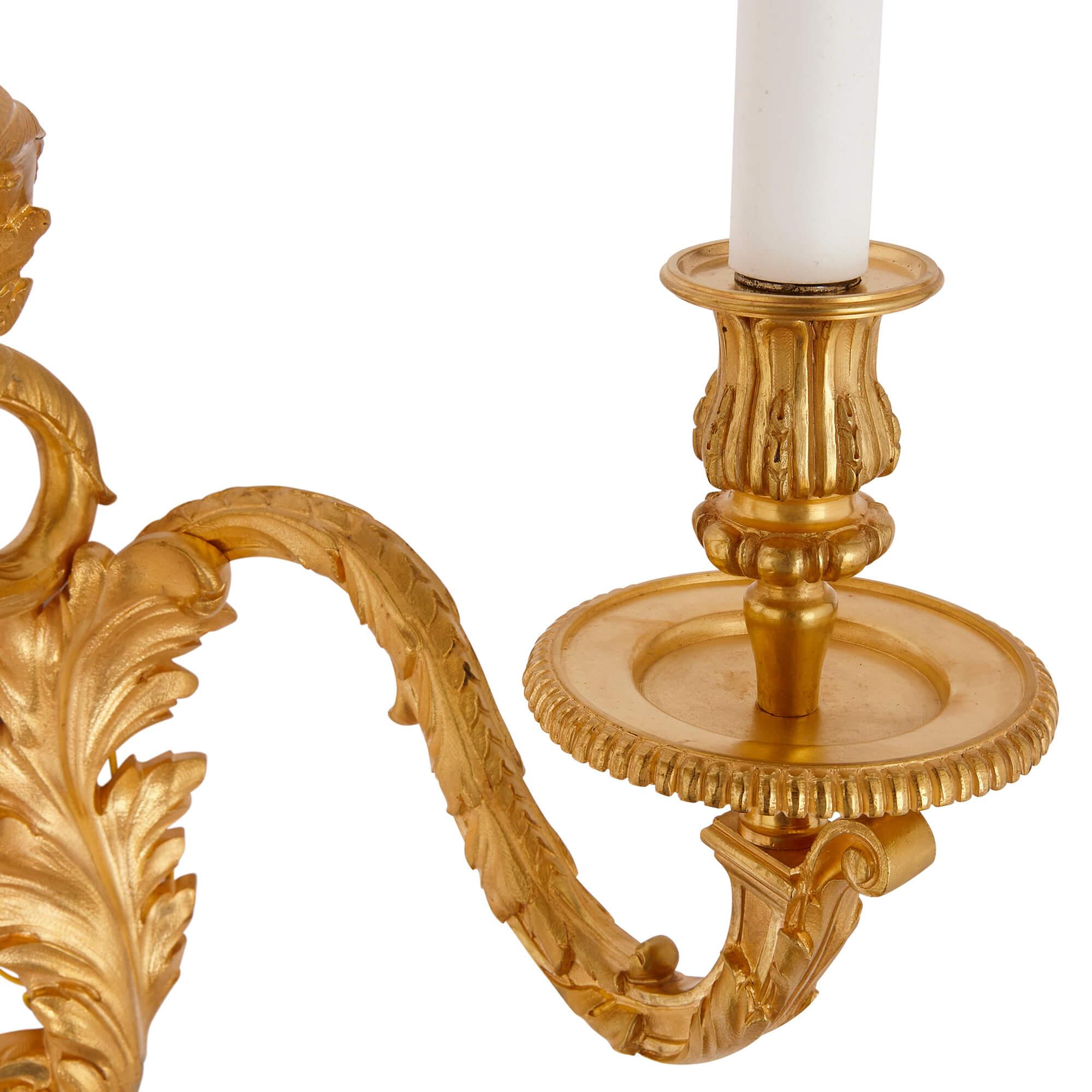 Pair of Louis XV Rococo Style Gilt Bronze Wall Sconces For Sale 2