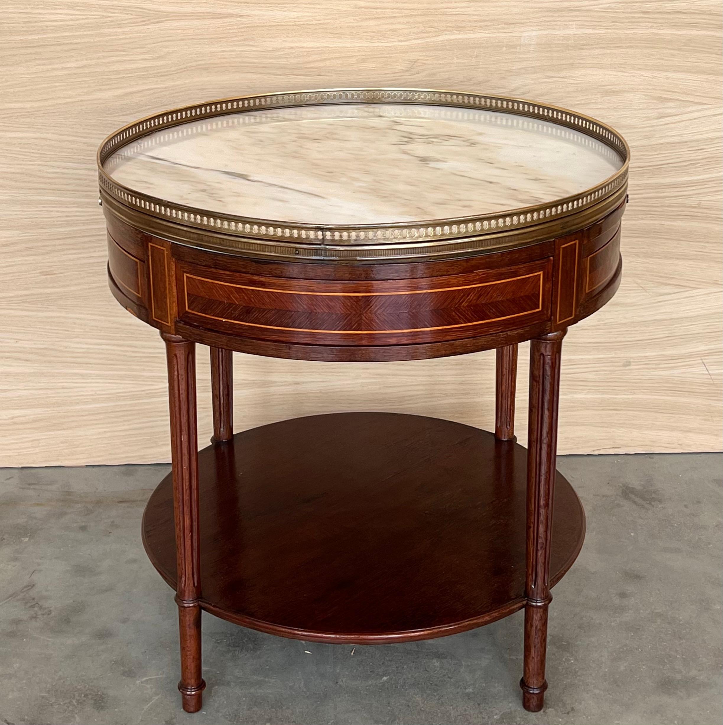 French Pair of Louis XV Round Nightstands or Sofa Tables with Hidden Drawer and Trays For Sale