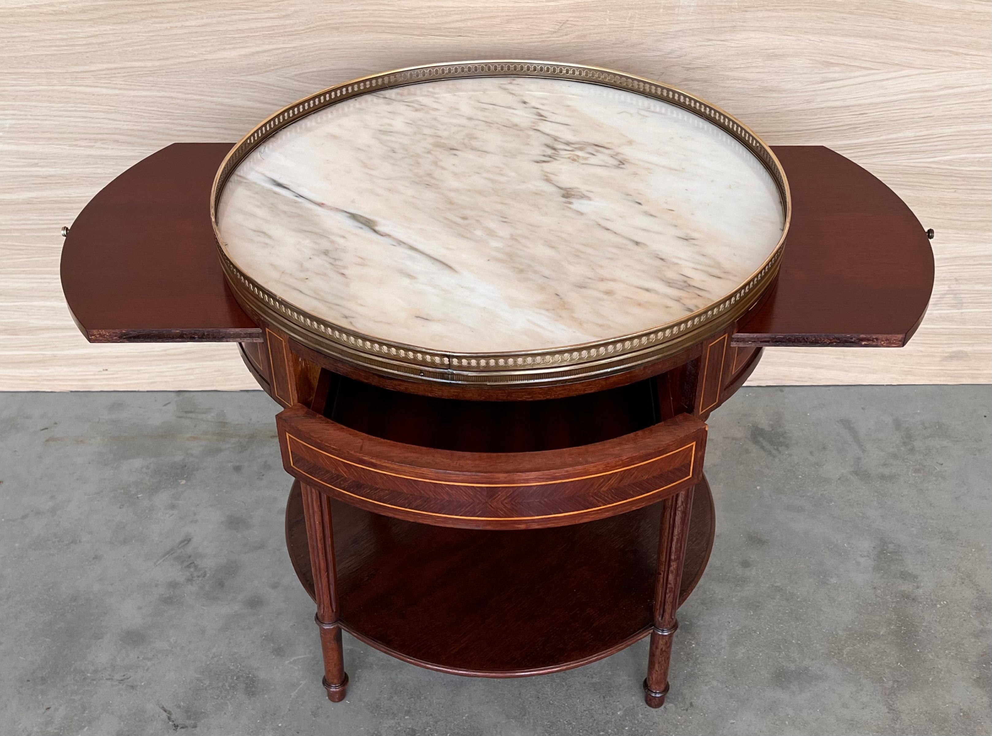 Pair of Louis XV Round Nightstands or Sofa Tables with Hidden Drawer and Trays For Sale 1