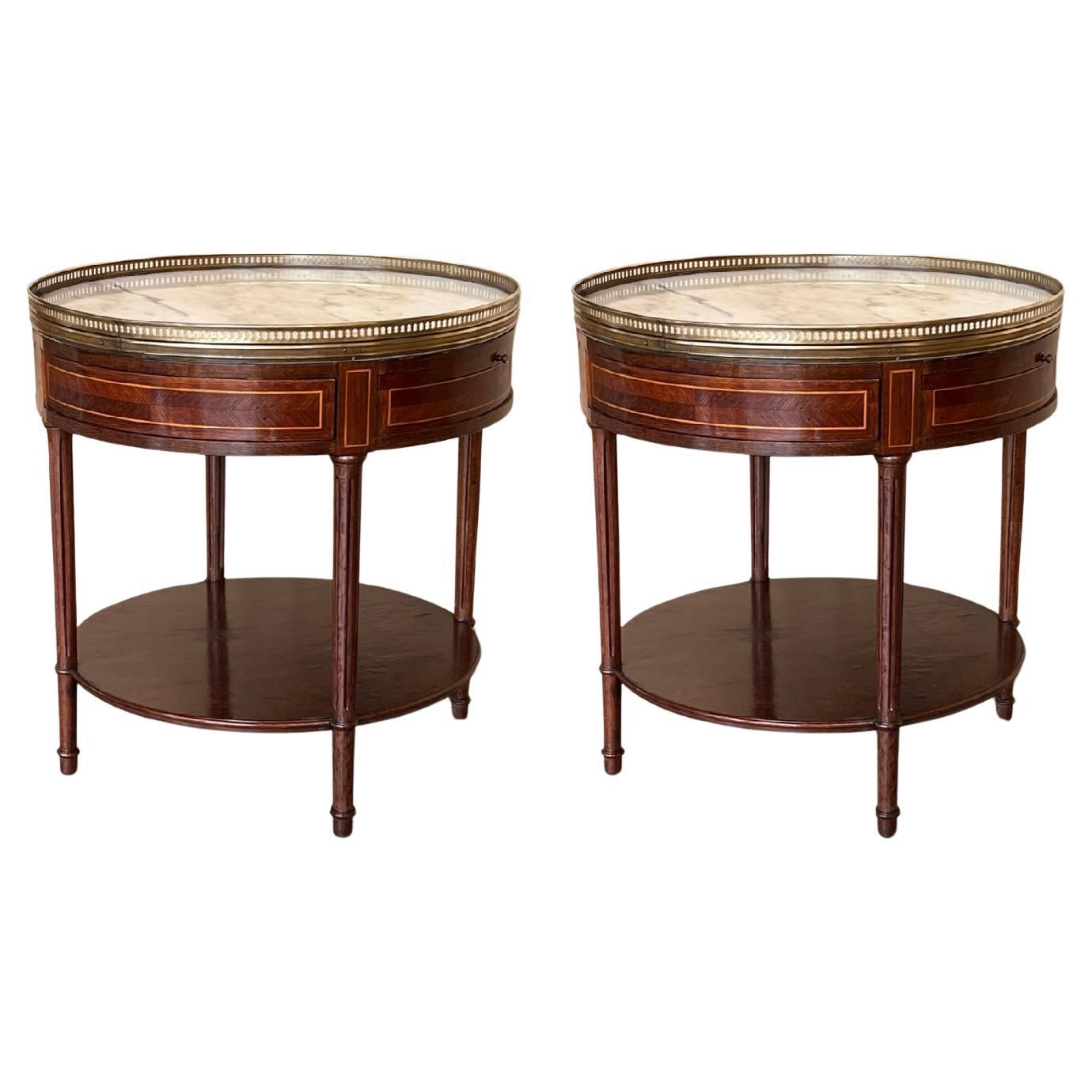 Pair of Louis XV Round Nightstands or Sofa Tables with Hidden Drawer and Trays For Sale