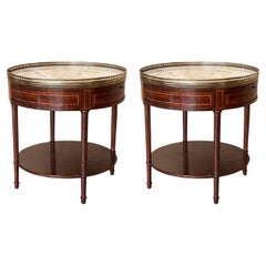 Antique Pair of Louis XV Round Nightstands or Sofa Tables with Hidden Drawer and Trays