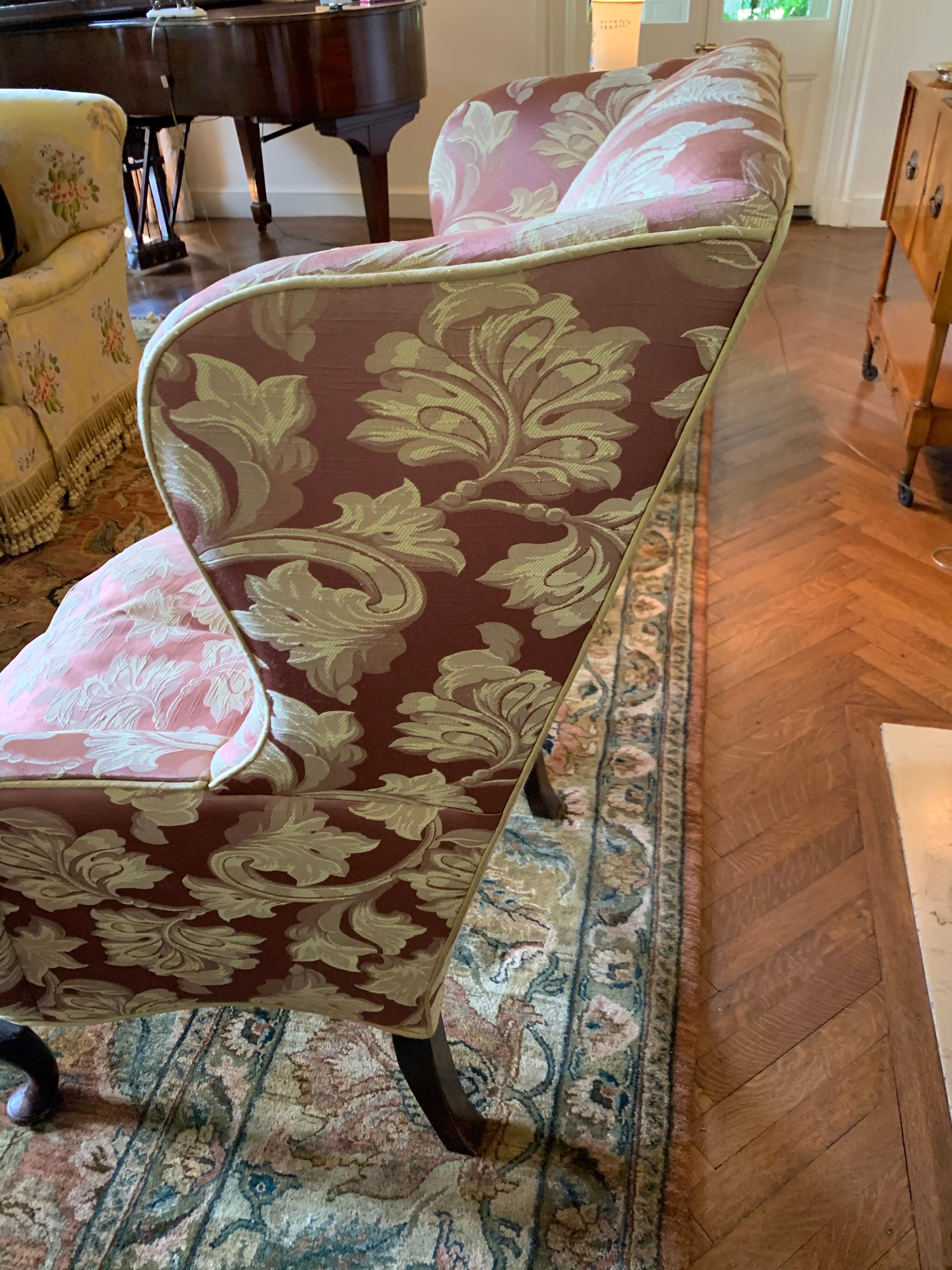 Pair of Louis XV Scalamandre Wingback Reading Chairs with Ball and Claw Feet 5