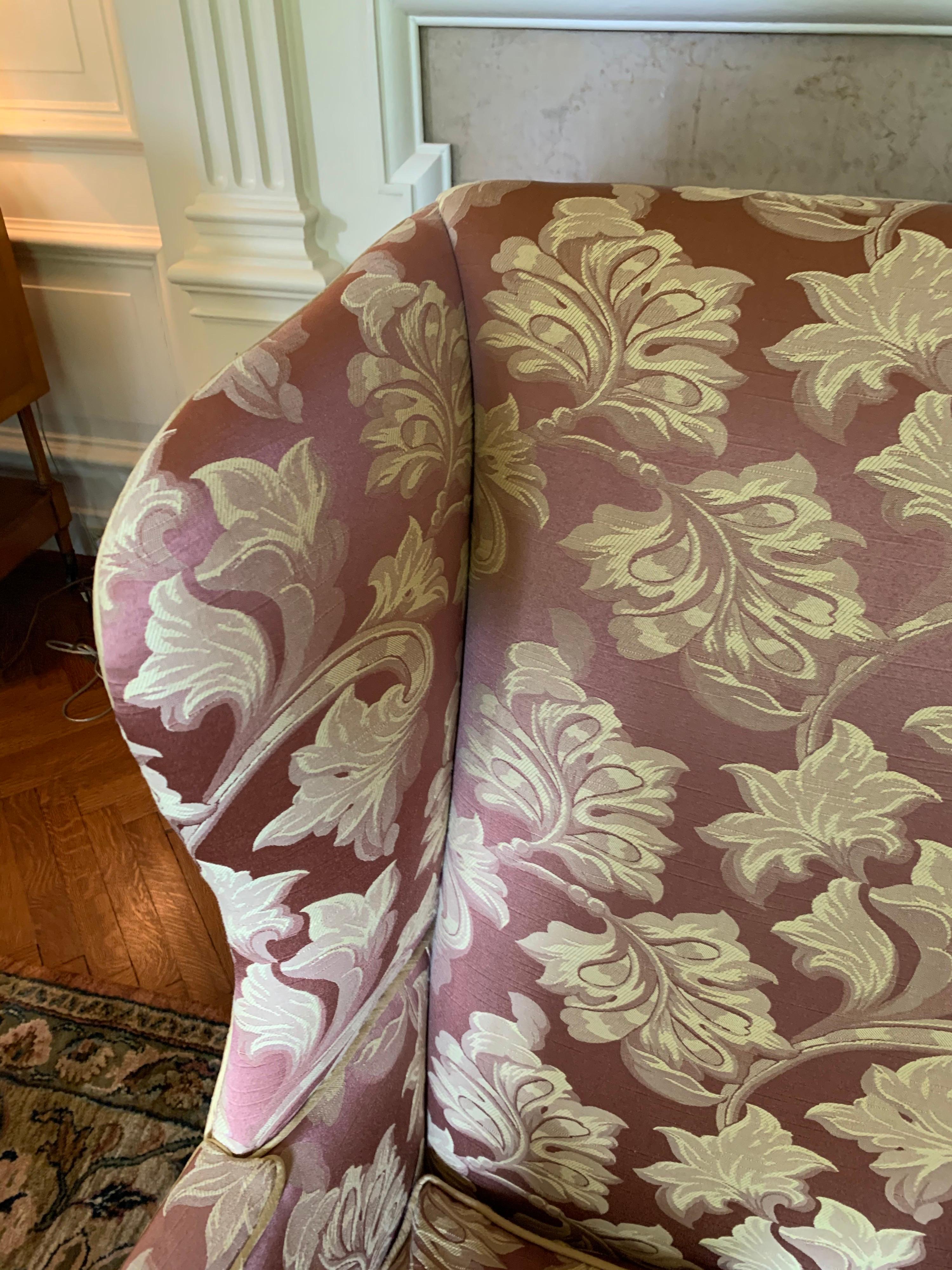 Fabric Pair of Louis XV Scalamandre Wingback Reading Chairs with Ball and Claw Feet