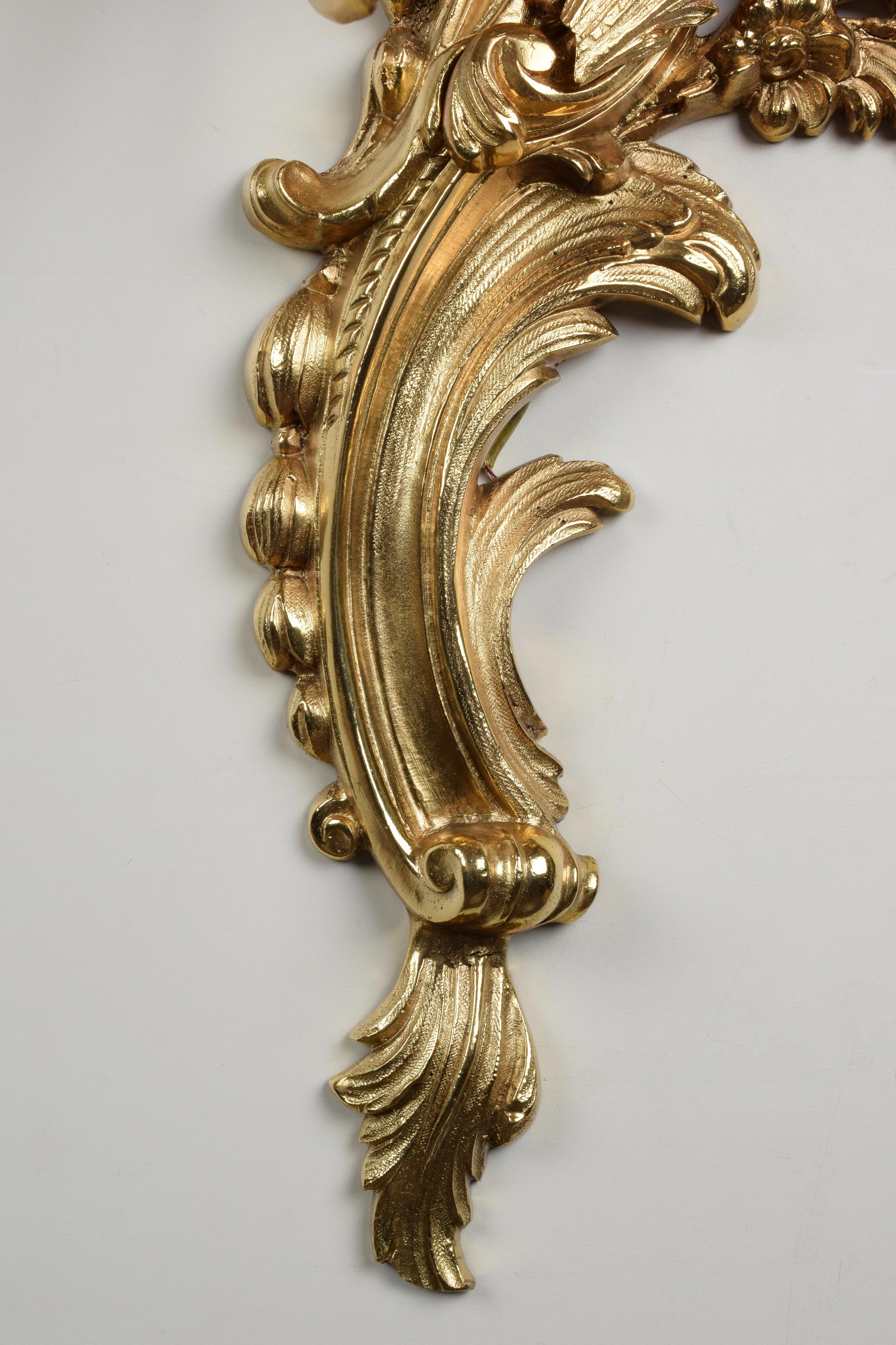 Pair of Louis XV Sconces in Gilt Bronze with Five Lights Mid-20th Century 6