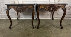 Pair of Louis XV Side Tables, Burl Walnut, Hand-Carved, Circa 1920s
