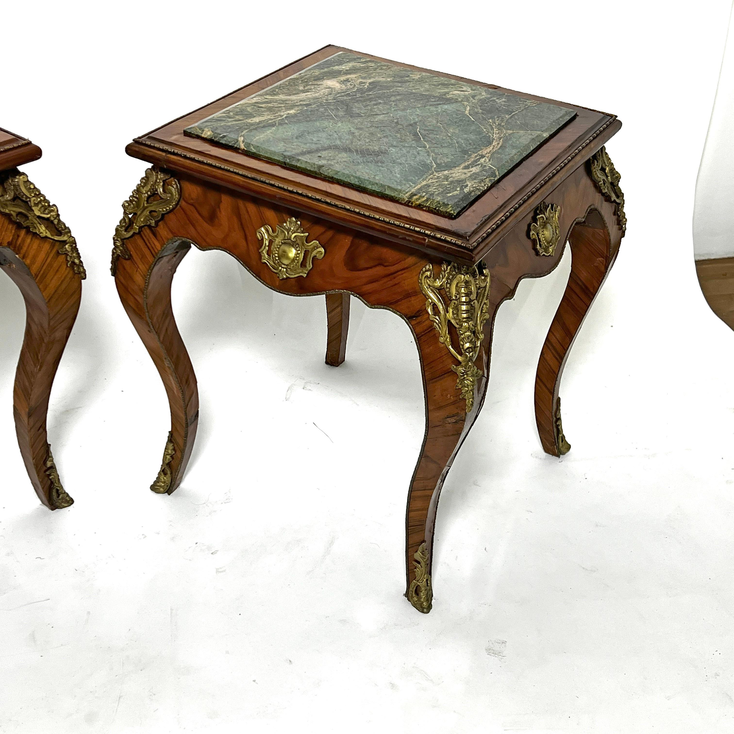 Unknown Pair of Louis XV Side Tables With Marble Tops and Ormolu Mounts, Ca. 30s For Sale