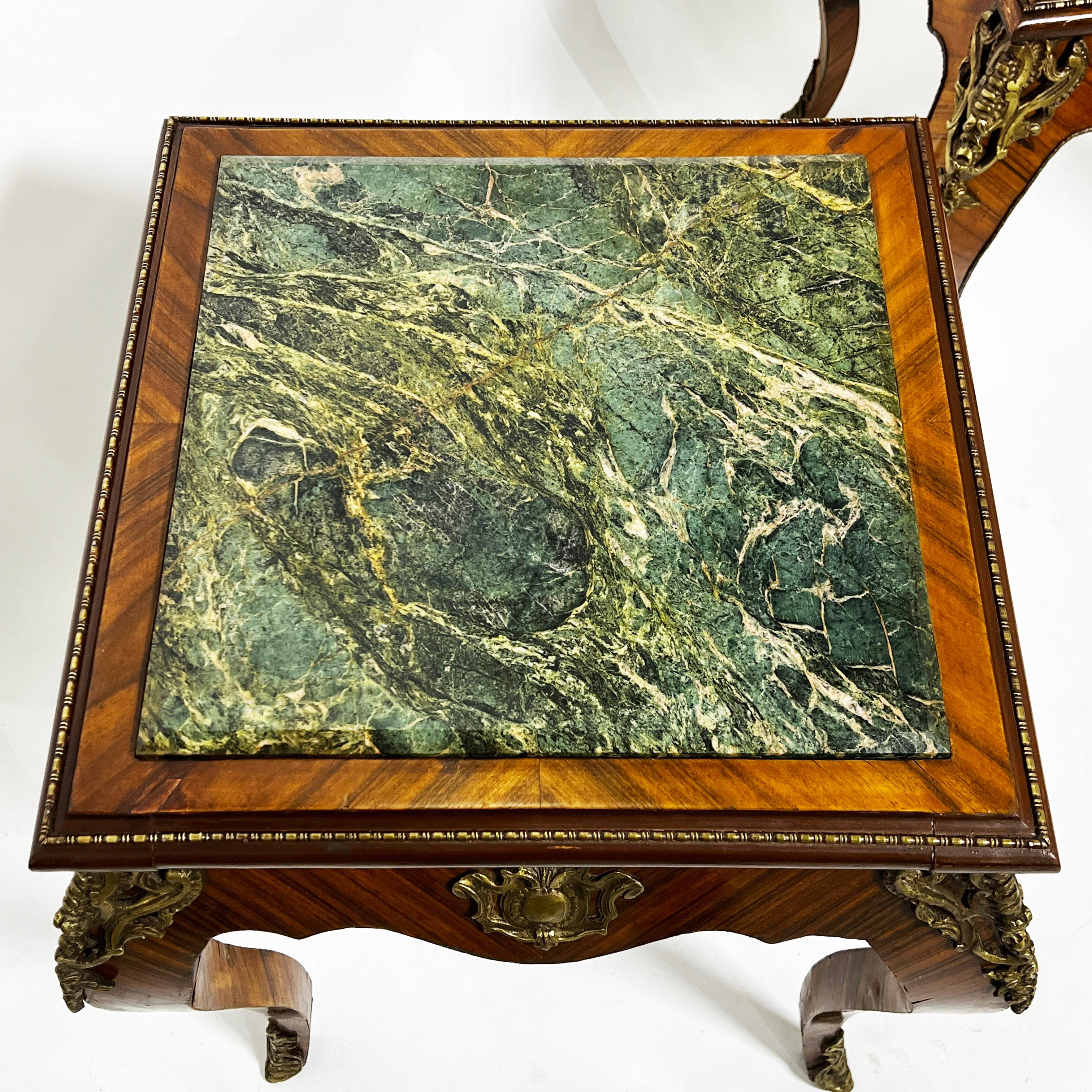 Mid-20th Century Pair of Louis XV Side Tables With Marble Tops and Ormolu Mounts, Ca. 30s For Sale
