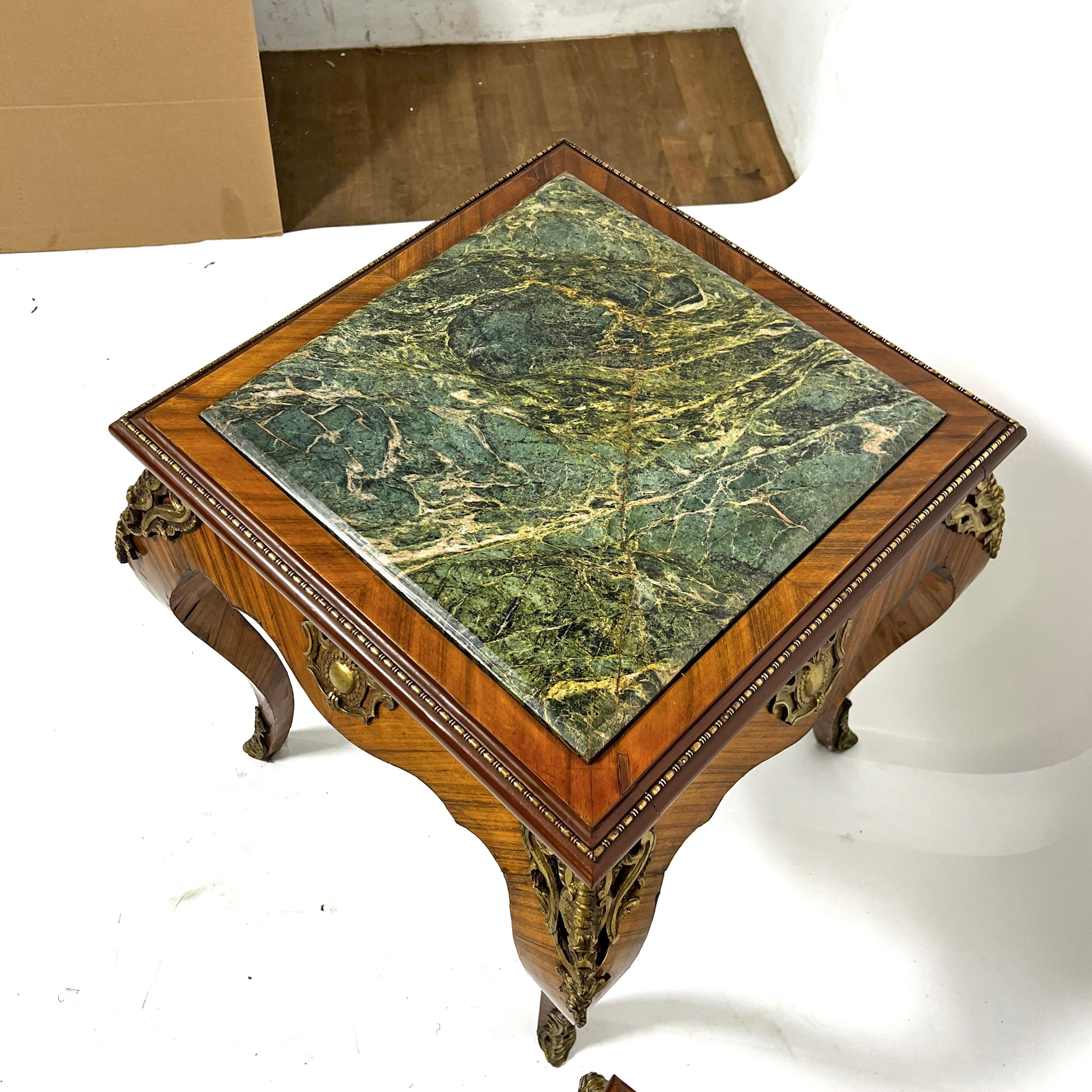 Pair of Louis XV Side Tables With Marble Tops and Ormolu Mounts, Ca. 30s For Sale 2