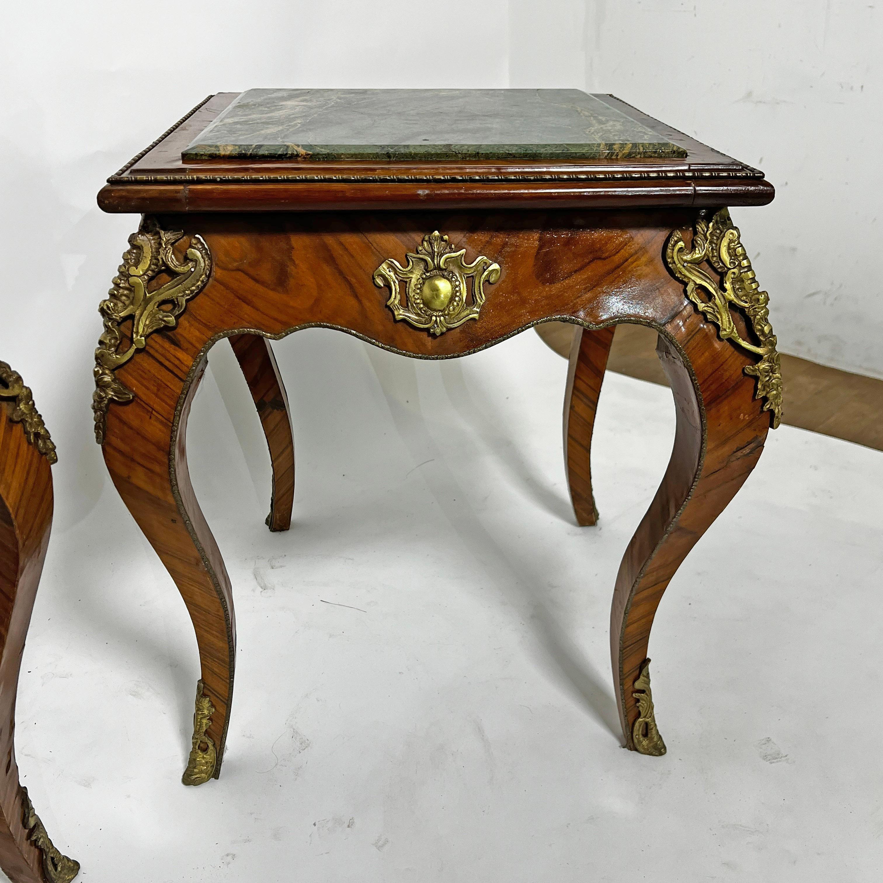 Pair of Louis XV Side Tables With Marble Tops and Ormolu Mounts, Ca. 30s For Sale 4