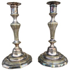 Pair of Louis XV Silvered Brass Candlesticks