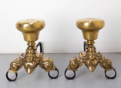 Pair of Louis XV Siren Fire Dogs Wrought Iron Andirons, France, 18th Century