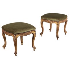 Pair of Louis XV Stools Gilded Wood, Italy, 18th Century