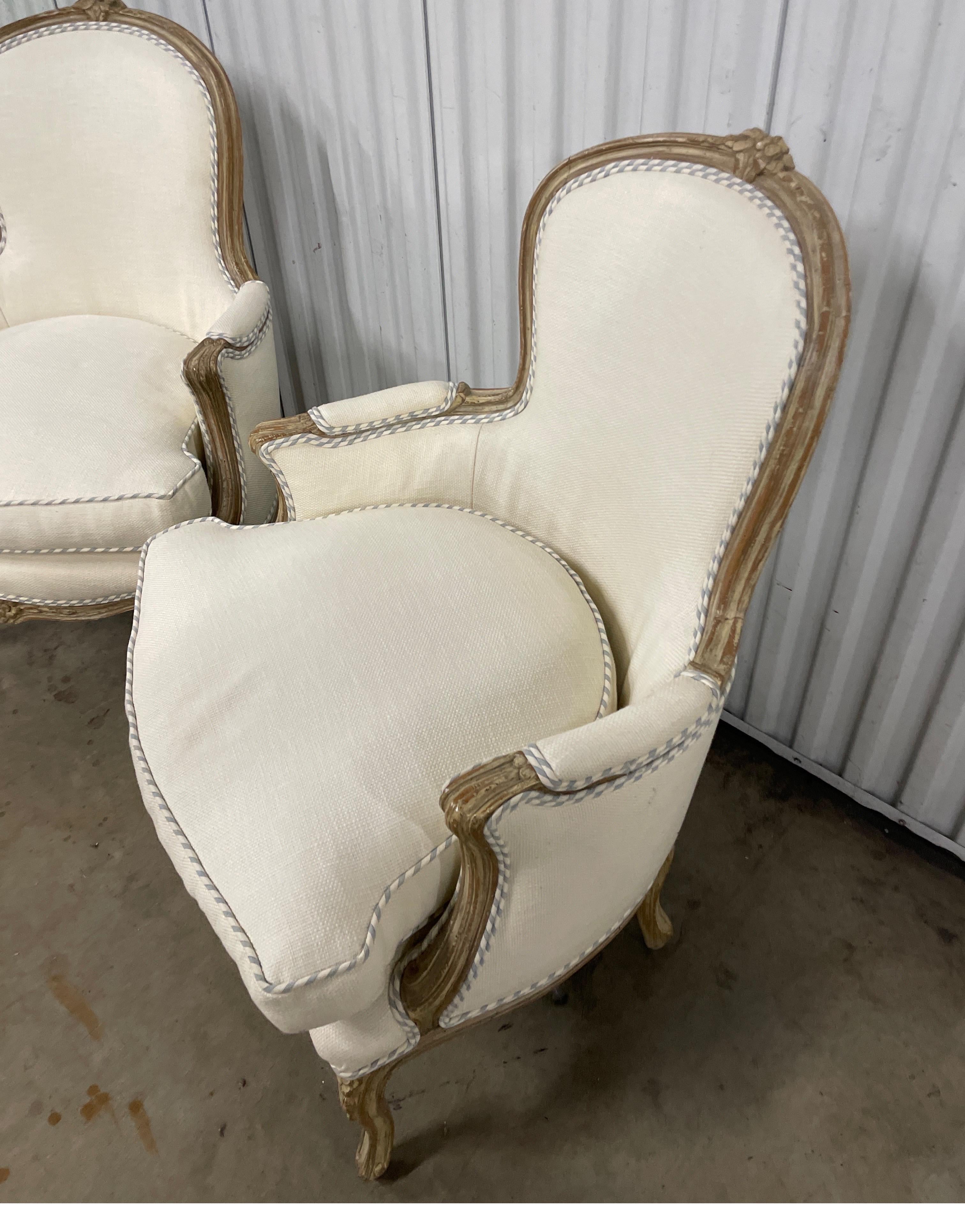 French Pair of Louis XV Style 19th Century Bergere Chairs For Sale