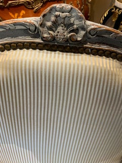 Pair of Louis XV Style Arm Chairs/Fauteuils in Painted Finish with Silk Fabric