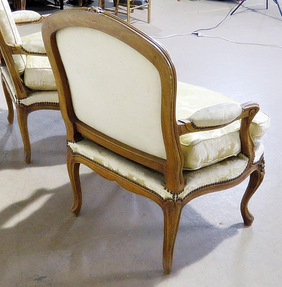 Pair of Carved Walnut Louis XV Style Fauteuils Armchairs 6