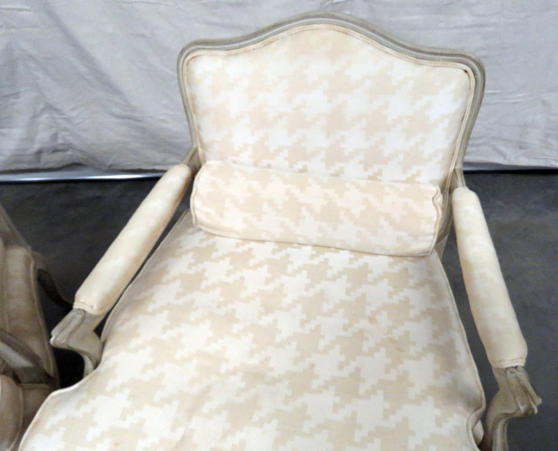 20th Century Distress Painted Pair of French Louis XV Style Parlor Armchairs