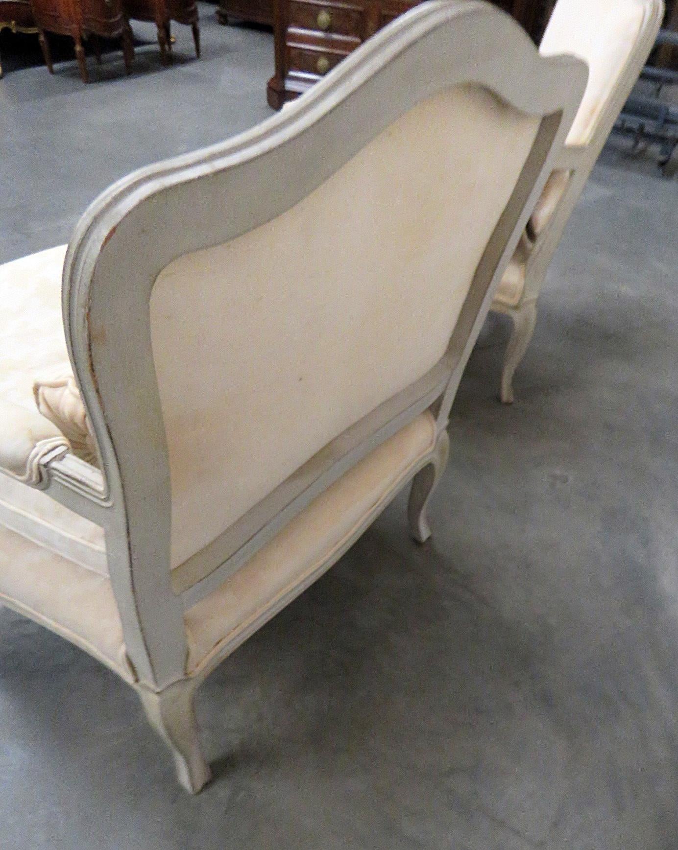 Distress Painted Pair of French Louis XV Style Parlor Armchairs 1