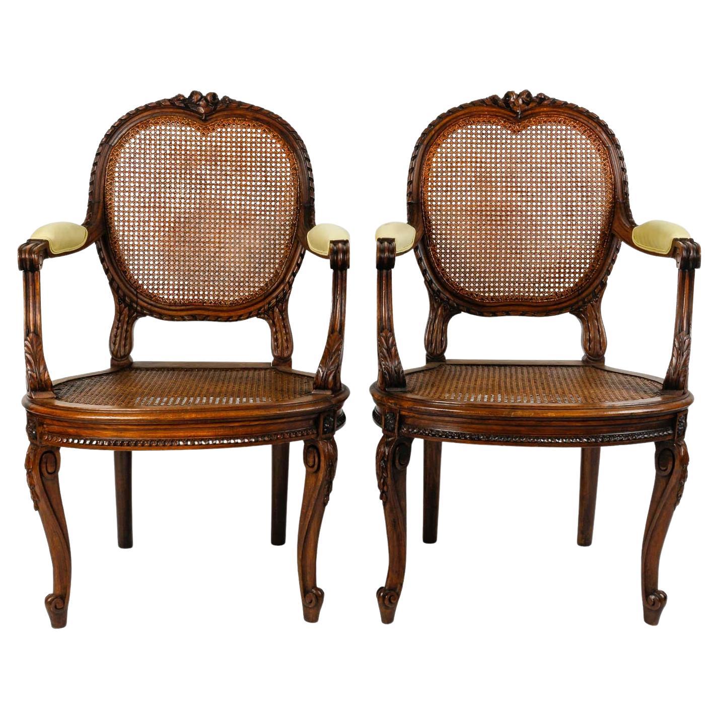 Pair of Late 19th Century French Louis XV Walnut Armchairs