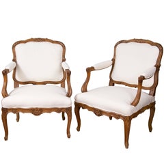 Pair of Louis XV Style Armchairs, Oak, Textile, France, 19th Century